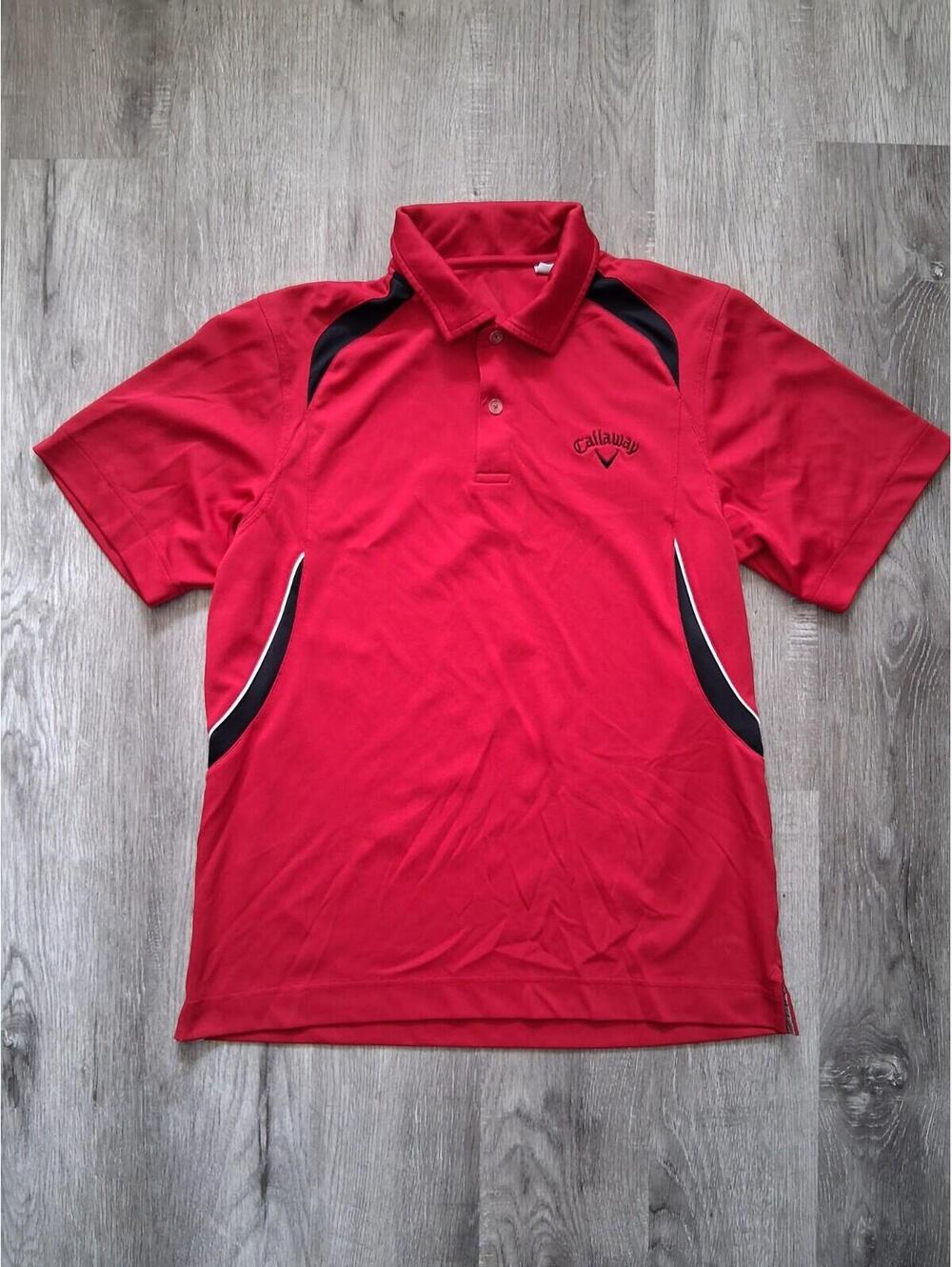 Callaway Golf Men's Medium Red/Black Poplyester Short Sleeve Athletic Polo Shirt